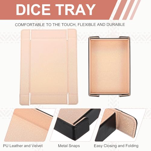 Dice Tray PU Leather Mat Magnetic Folding Dice Rolling Tray Holder Laser Gradient Rectangle Storage Box Perfect for DND Table Games & Entryway & Nightstand Organizer (Champagne) - color: Champagne