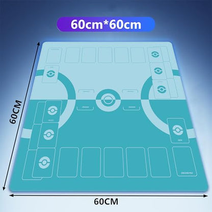 Trading Card Game Playmat – 2-Player Trainer Mat with 37 Damage Counters and Professional Storage Bag (Blue) - color: Blue