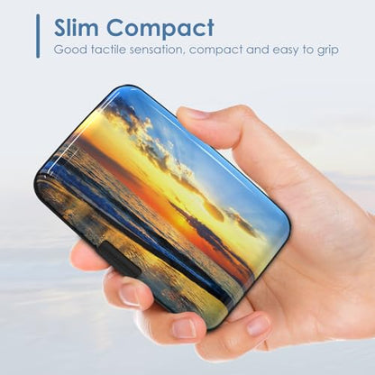 Credit Cards Holder, RFID Blocking Aluminum Wallet Slim Metal Hard Case Mini Travel Wallet ID Case for Women Men, Seaside Sunset - color: Seaside Sunset