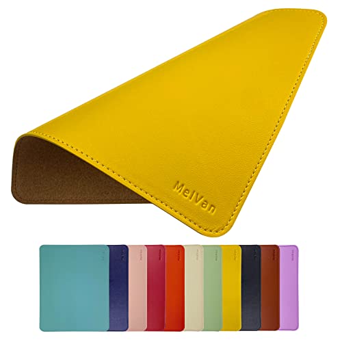 MelVan PU Leather Mouse Pad with Stitched Edge, Wood Mousepad, Waterproof Gaming Mouse Pad Mat for Computers, Laptop, Office & Home, 10.2" x 8.3", 1 Pack (Yellow) - color: Yellow
