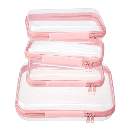 4 pcs Clear Zipper Pouches,Hard Shell Zipper Case, Toiletry Bag for Travel | CLear Diaper Bag, Toiletry Pouch, Travel Organizer, Cosmetic Bag,Toy Storage Bins (M+3S) (Light Pink) - color: Light Pink, size: M+3S