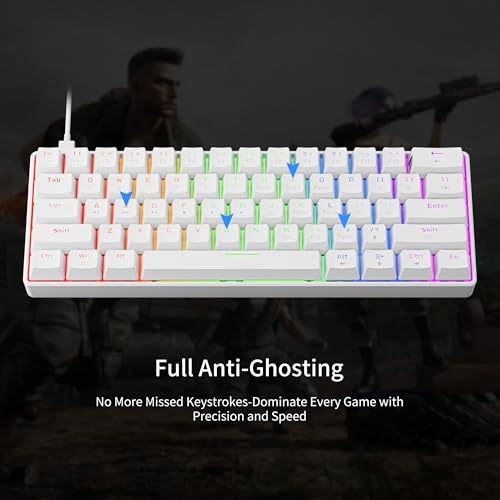 Newmen GM611 Mechanical Keyboard,LEDBacklit Wired Gaming Keyboard RedSwitch | Compact Portable,Mini 61 Keys,LED Backlit,60 Percent Mechanical Keyboard,White Keycaps,Windows Laptop PC,Linear Red Switches - color: white keycaps-red switch