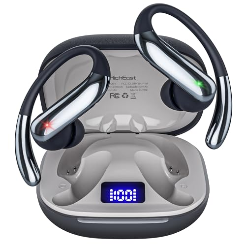 Wireless Earbuds Bluetooth 6.0 Headphone, Sport Bluetooth Earbuds Stereo Deep Bass Over Ear Bud with Earhooks,Active Noise Cancellation, Bluetooth Headphones for Gym/Running/Workout Black - color: Black