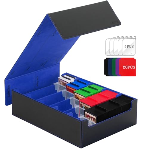 5 Row Trading Card Storage Box, 3800+Bulk Card Organizer Box with 20 Dividers & 5 Supporters, Graded Card Deck Box for YuGiOh, MTG, TCG Black/Blue - color: Black/Blue, size: 3800+-With Single Lid