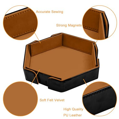 SIQUK Magnetic Folding Dice Tray Hexagon Dice Rolling Tray PU Leather Dice Trays Foldable Dice Holder Dice Rolling Mat Storage Box for D&D RPG Dice Games, Camel - color: Camel