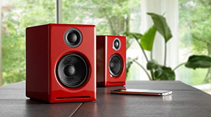 Audioengine A2+ Wireless Computer Speakers – Bluetooth Desktop Speakers | with 24-Bit DAC for PC, Mac, Gaming and Music - Red - color: Red, style: Desktop