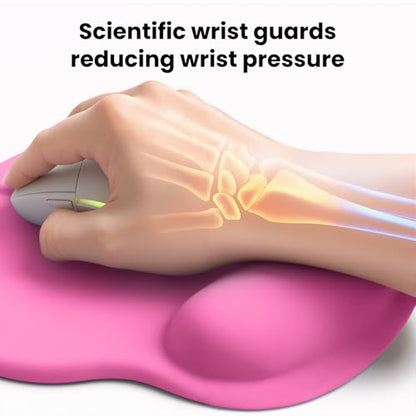 Mouse pad with Wrist Rest,Relieving Pain Memory Foam Computer pad, Ergonomic Desktop Mouse, Silicone Material Mouse pad, with Non-Slip PU Base (Rose Color) - color: Rose color