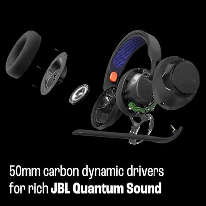 JBL Quantum 250 Wired Gaming Headset Spatial Sound Mic - Black | Plug And Play 3.5mm Connection For PC, Xbox, PlayStation, Switch, With Detachable Boom Arm And Lightweight Over Ear Comfort - color: Black
