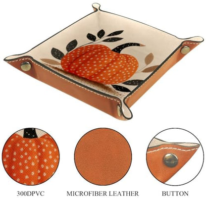 Autumn Pumpkin Dice Tray Folding Square PU Leather Dice Rolling Tray | Portable Dice Trays for Dice Games Like RPG, DND and Other Table Games, Folded 4.5x4.5x1.2inch - color: Autumn Pumpkin