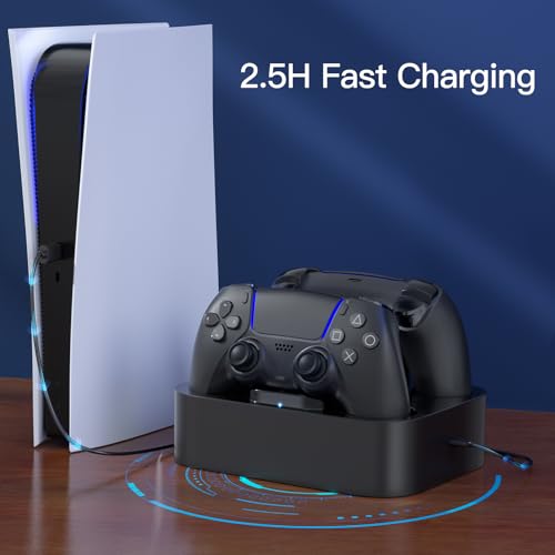 NEWDERY for PS5 Controller Charger Station Compatible with Dualsense Edge | Fast Charging Dock with Led Indicators, Dual Charging Stand for PlayStation 5 & DualSense Edge Controller - color: Black