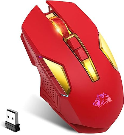 FELICON Wireless Gaming Mouse Rechargeable with Rainbow RGB Backlit,Optical Sensor 3 Level DPI,Ergonomic Gamer Laptop High Performance PC Mice with 8 Buttons for Windows 7/8/10/XP Vista（Red） - color: Red