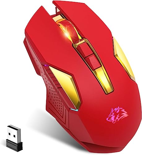 FELICON Wireless Gaming Mouse Rechargeable with Rainbow RGB Backlit,Optical Sensor 3 Level DPI,Ergonomic Gamer Laptop High Performance PC Mice with 8 Buttons for Windows 7/8/10/XP Vista（Red） - color: Red
