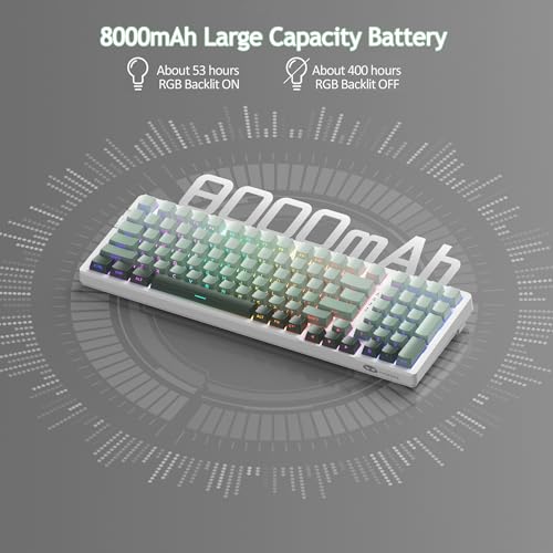 MageGee LIGHT100 Wireless Creamy Keyboard, Gasket Structure Hot Swappable, 2.4G/USB-C/BT5.0 RGB Backlit Mechanical Gaming Keyboard for Win/Mac/PC, 8000mAh Battery, Side Printed PBT Keycap, Green - color: Green/Blue Whale Switch