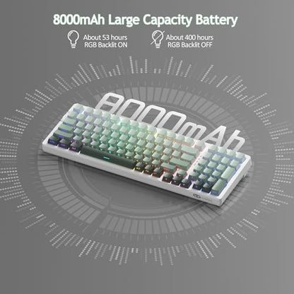 MageGee LIGHT100 Wireless Creamy Keyboard, Gasket Structure Hot Swappable, 2.4G/USB-C/BT5.0 RGB Backlit Mechanical Gaming Keyboard for Win/Mac/PC, 8000mAh Battery, Side Printed PBT Keycap, Green - color: Green/Blue Whale Switch