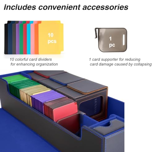 MTG Deck Box Holds 5 Display Card Deck Boxes with Playmat and Dice Box,Includes 10 colorful dividers and 1 card supporter, Trading Card Storage Box For Magic Game Cards(Black and Blue) | Holds 5 Deck Boxes (not included)/650 Single/520 Double-Sleeved Card