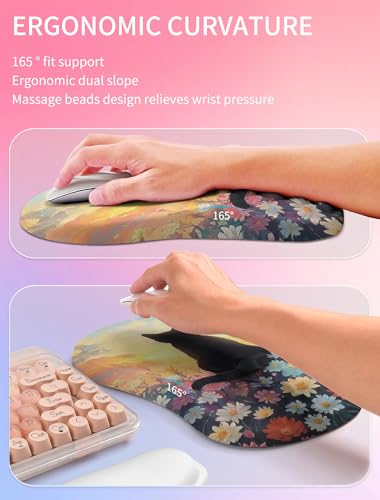 Hokafenle 2in1 Combination, Wave Keyboard Wrist Rest and Ergonomic Curvature Mouse Pad Wrist Support for Relieve Wrist Pain, Filled with Soft Cushion Memory Foam, Wishing Cat - color: Wishing Cat