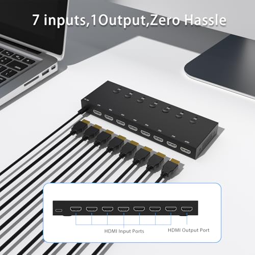 Y.D.F 7 Port HDMI Switch, 4k@60Hz HDMI Switcher 7 in 1 Out HDCP 2.0 Manual HDMI 2.0 Hub Support 3D Compatible with Nintendo Switch/OLED/Xbox/ PS5/4 Blu-Ray Player Fire Stick Roku Apple TV Chromeca - size: HDMI Switch 7 Port 4K New Version