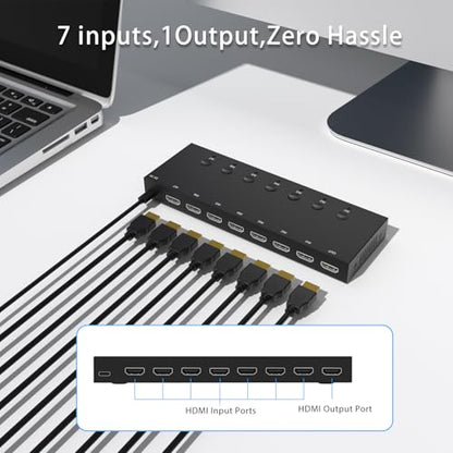 Y.D.F 7 Port HDMI Switch, 4k@60Hz HDMI Switcher 7 in 1 Out HDCP 2.0 Manual HDMI 2.0 Hub Support 3D Compatible with Nintendo Switch/OLED/Xbox/ PS5/4 Blu-Ray Player Fire Stick Roku Apple TV Chromeca - size: HDMI Switch 7 Port 4K New Version