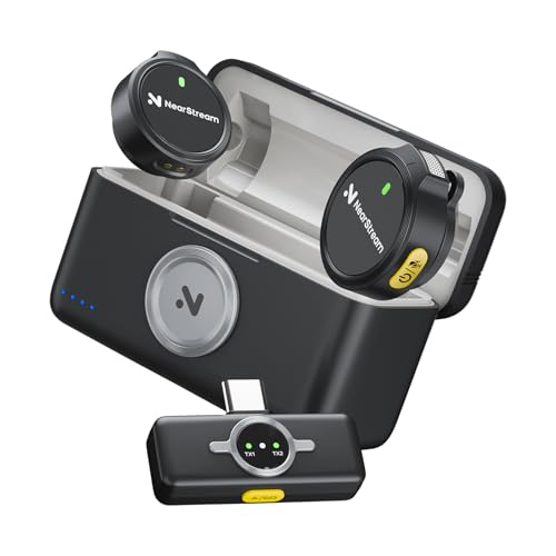 NearStream Wireless Lavalier Microphone for iPhone, Android and PC, AWM25T | Noise Cancellation, Up to 24-Hour Total Battery Life, Lightning and USB-C Plug-and-Play for Vlogging and Interviews