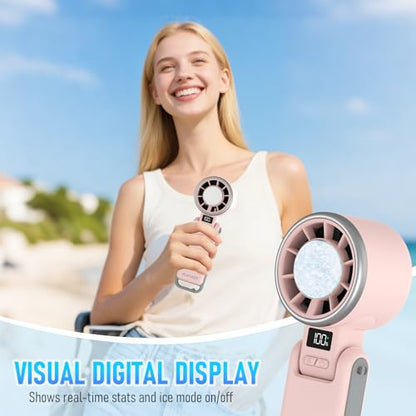 PlayHot Portable Handheld Cooling Fan, Travel Essentials, Gifts for Women | Instant Cooling, 10m/s Airflow, 5-Speed, 10H Max, USB-C Rechargeable, LED Display, 3-in-1 Foldable for Cruise, Beach Vacation - color: pink