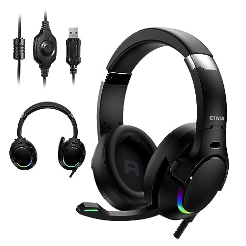 EG80 USB Gaming Headset with Noise Cancelling Microphone,7.1 Surround Sound,Soft Memory Foam Padding, RGB Lights, Wired Headphones for PS4, PS5 Console, Laptop, Call Center
