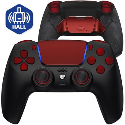 HEXGAMING RIVAL Wireless Controller Compatible with ps5, Black Red | Hall Effect Joysticks, Mouse-Click Triggers & Bumpers, 2 Remappable Back Buttons, 8 Swappable Sticks, FPS Gaming - color: Black Red