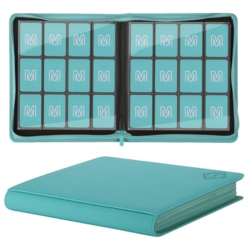 Premium Card Binder 12 Pocket for 720 Pockets Trading Card Binder, PU Zipper Card Collection Album, Sturdy Side-Loading Card Book Holder for MTG, TCG, Game Cards, Sports Cards - color: 12 Cyan
