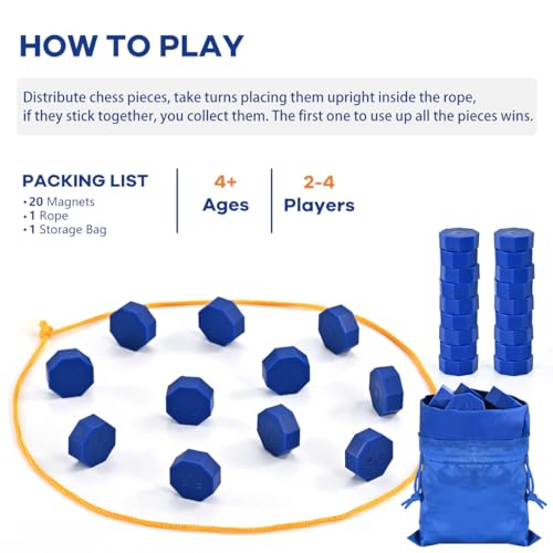 Bameca Magnetic Chess Game with Full-Size Stones, Magnet Game with String | for Family & Party & Travel & Camping, Puzzle Strategy Games, 2 Player Games for Kids & Adults