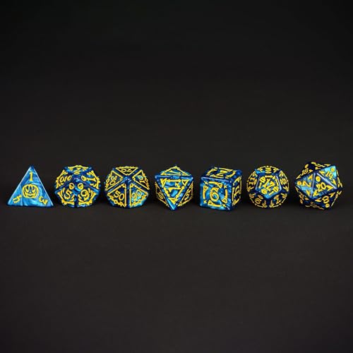 7-Die DND Dice Set Scary Pattern Polyhedral Dice Set with Leather Bag, Skull Dice D&D Dice Set for RPG Table Games.(Scary Pattern-Blue) - color: Halloween Pattern-blue