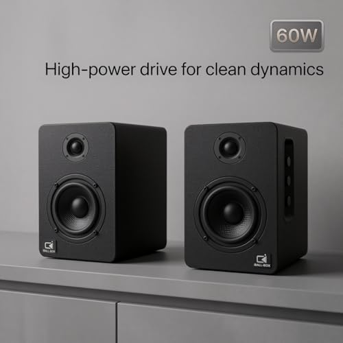 H1 Computer Speakers for Desktop PC, Monitor & Laptop, 60W Powered 2.0 Stereo with Bluetooth, 24-Bit USB-C DAC, Optical, 3.5mm AUX, Bass/Treble Control, Black - color: Black