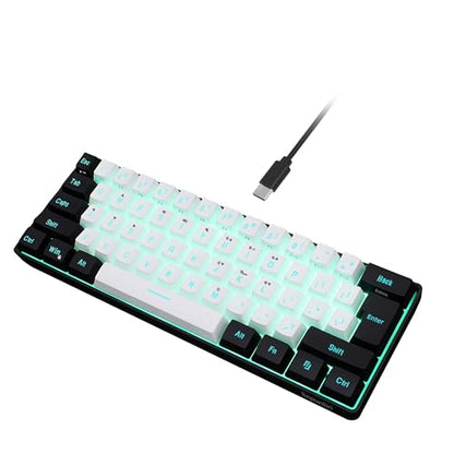 Snpurdiri 60% Wired Gaming Keyboard, 61 Keys RGB Backlit Ultra-Compact Small Gaming Keyboard, for PC/Mac Gamer, Typist, Travel, Easy to Carry on Business Trip(Black-White) - color: Black and White