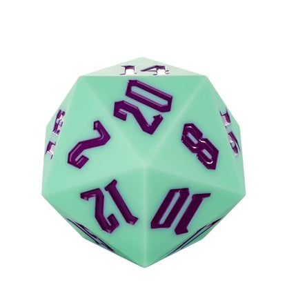 55mm Silicone D20 Dice, Large D20 Single 20 Sided DND Dice | D20 Giant with Gift Box for Dungeons and Dragons RPG Bar Pub Club Party Games (Green/Purple) - color: Green/Purple