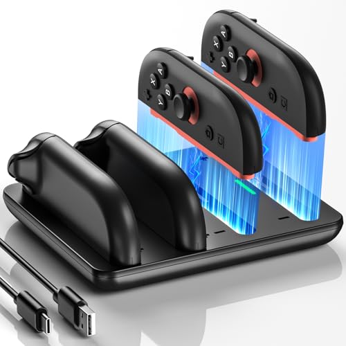 ZRZLMVP Switch 2 JoyCon Charger for Nintendo Switch 2 Joy Con 2 Controller | 4 in 1 Charging Dock for Joy-Con 2 Controllers, 2H Fast Charge Switch 2 Controller Charger Station with LED Indicator - color: BLACK-4 in 1