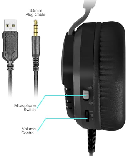 Gaming Headsets with Mic for PC/PS5/PS4 Switch/Laptop/Mobile Phone,Over Ear Headphones with Noise Canceling Mic,Wired Headphones for Xbox One Series X/S(Adapter not Included) LED-CLS500-Black