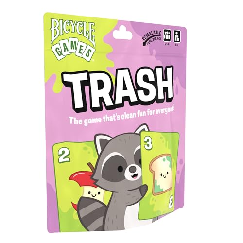 Bicycle Trash Card Game – Fast‑Paced Family Card Game for Kids & Adults, Easy‑to‑Learn Travel Game, Includes Custom Cute Trash Panda Raccoon Deck and Instructions, Fun Strategy Game for Game Night