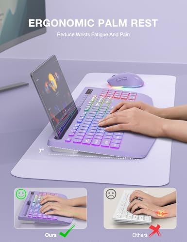 Wireless Keyboard and Mouse Combo, 9 Backlit Effects, RGB, 2.4GHz | Ergonomic Wrist Rest, Phone Holder, Rechargeable, Full Size, KM22 MAX Silent Set for Computer, Laptop, Mac, Windows (Purple) - color: Lavender Purple