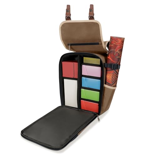 ENHANCE Designer Edition Compact MTG Backpack with Customizable Interior Fits Magic the Gathering, Lorcana & more - Accessory Pocket for Dice Bags, Booster Packs, Tag Trackers, Playmat Pocket (Tan) - color: Tan