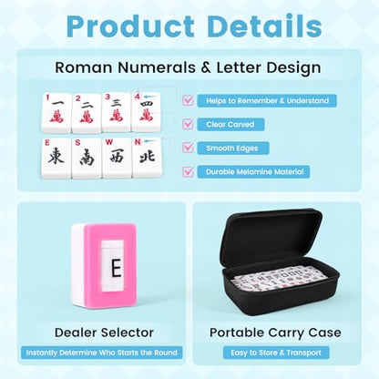 American Mahjong Tile Set, 166 Tiles 1.2 Inch Portable Travel Mahjong Game Set with Carrying Bag, Dice & Chips, Complete Mah Jongg Sets for Adults, Family Game Night & Ideal Gifts