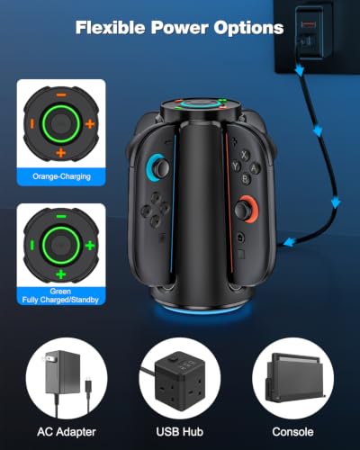 Upgraded [Switch 2/1 Both] Charging Dock for Nintendo Switch Joycons, 4-in-1 Magnectic Controller Fast Charging Station with Adjustable RGB Lights - size: M-for Switch 1/2