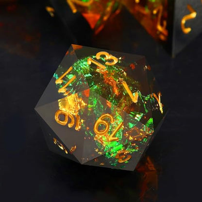 Haxtec Galaxy DND Dice Set Sharp Edge Dice with Dice Case Handmade Yellow Black Resin D&D Dice Set for TTRPGs Compatible with Dungeons and Dragons Gifts - color: Yellow Black