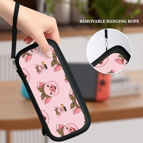 Hard Shell Carrying Case with 15 Game Card Slots, Protective Bag Compatible with Nintendo Switch, Cute Pig Leopard Print Pink - color: Design (326)