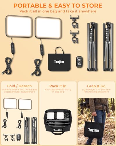 Torjim 12 Inch Video Light Kit for Creators, 30W High Brightness Studio Lights with Tripod Stand & Phone Holder, 3000-6500K Adjustable Photography Lighting for Clearer YouTube Streaming Home Studio - size: 12 inch
