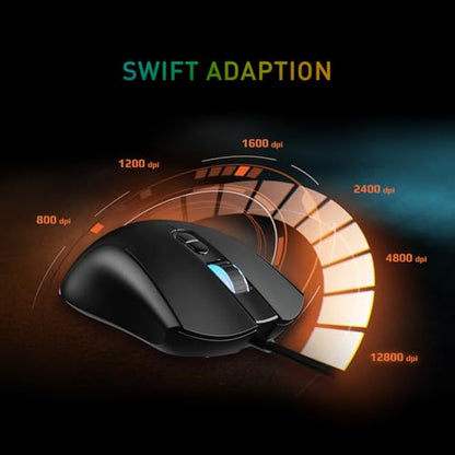 msi Forge GM320 Gaming Mouse, 12800 DPI, 20M+ Clicks Micro Switch, Optical Sensor, Ergonomic Ambitextrous Hand Design, RGB Light
