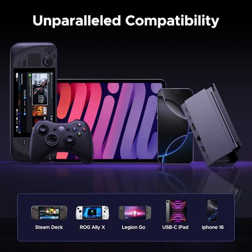 UGREEN Steam Deck Dock 9-in-1 USB C Docking Station with Foldable Stand, 4K@120Hz DP, Gigabit Ethernet, PD 100W, 10Gbps USB A&C 3.2, TF/SD for Steam Deck, Rog Ally, ROG Xbox Ally, Legion Go etc.