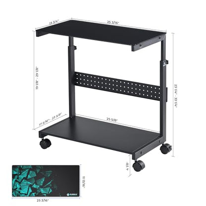 EUREKA ERGONOMIC PC Stand Computer Cart Frosted Glass, Height Adjustable Tower Stand 2-Tier Suit for ATX Case Printer, Metal Rolling Cart on Wheels for Gaming Home Office, Black - color: Frosted Glass Black
