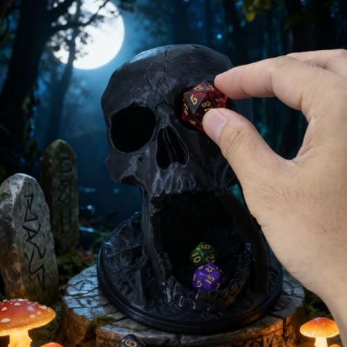 Skull Dice Tower Dungeons and Dragons 28mm D20 Miniature Wargaming RPG abletop Roleplaying Game Jail D&D (Random 7PCS D20 Dice Set Included) Black