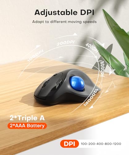 Ergonomic Wireless Trackball Mouse, 3 Device Connection (Bluetooth or 2.4G USB Receiver) Bluetooth Quiet Computer Mouse, 2*AAA Battery Thumb Laptop Mice with 5 Level DPI for PC/Laptop/Mac/Windows Blue - color: Blue