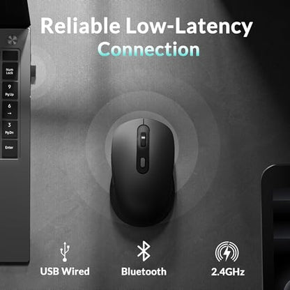 Keychron BM25 Quiet-Click Wireless Mouse, Ergonomic Rechargeable Mice with Tri-Mode, 2.4G/Bluetooth 5.2/Wired, 1000Hz Polling Rate, Adjustable DPI, Programmable for Mac, Windows, Linux - Black - color: Black