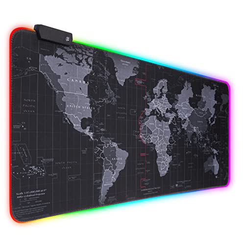 RGB Gaming Mouse Pad, Extra Large Gaming Mouse Mat for Gamer, Waterproof Office Desktop Mat with 14 Lighting Mode, Waterproof Desk Pad for PC Computer,Office (Map)