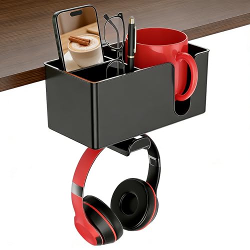 MYITYARD 4 in 1 Desk Cup Holder Clamp, Detachable Clip On Drink Holder with Rotating Headphone Hanger, Anti-Spill Desktop Organizer Pen Holder for Mug, Pen, Phone, Gaming Office Desk Accessories - color: Detachable Desk Cup Holder